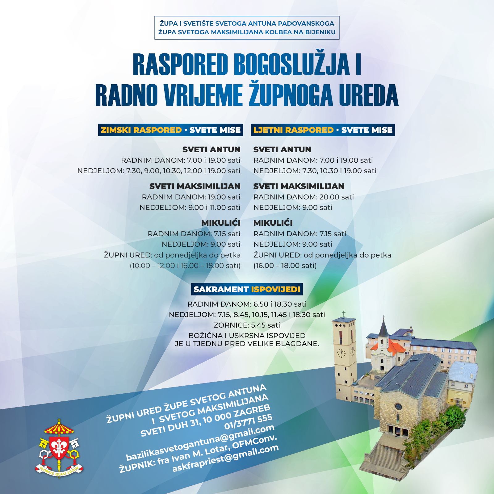 Raspored bogoslužja i radno vrijeme župnog ureda